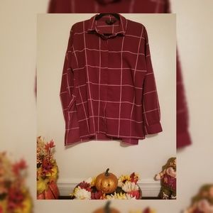 SweetWanderer Maroon Plaid Long Sleeve Button Down